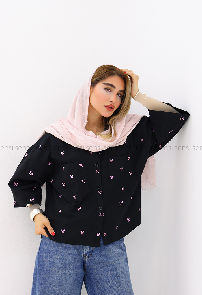 شومیز پاپیون دوزی لینن کد1006195